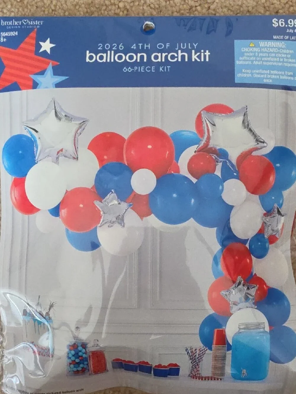 Hobby Lobby Red, Blue & White 4th of July Balloon Arch Kit & Square Balloons